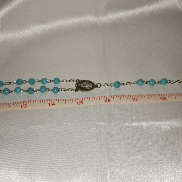 Turquoise Catholic Rosary Cross Religious Praying Fashion Necklace NWOT - Picture 4 of 10
